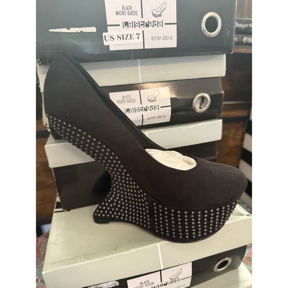 LA STRADA BLACK SUEDE MYSTIQUE WEGE BLING GAGA HEELS US Size 7 - Picture 2 of 4